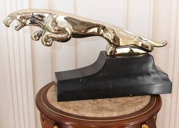 Srebrny Skaczący Jaguar Figura z Brazu Podstawa Marmur - Styl Milo