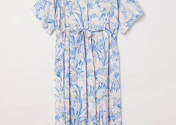 Sukienka kopertowa H&M 42 błękitny wzór botaniczny wiskoza kimono
