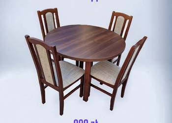 Nowe: Stół okrągły + 4 krzesła, orzech + cappuccino, transPL Gniezno