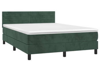 Łóżko kontynentalne z materacem i LED zielony aksamit 140x190cm WM-3134462