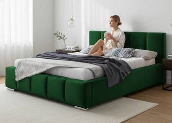 Łóżko tapicerowane Tokio z pojemnikiem na pościel oraz stelaż metalowy