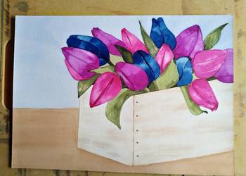 Akwarela - Bukiet Tulipanów.