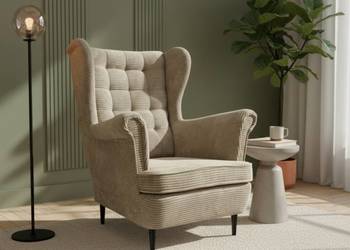 Fotel Uszak Skandynawski Sztruksowy Cappuccino, Dostawa 0zł!