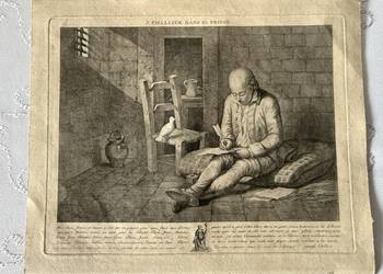 Antyczny miedzioryt XVIII w Joseph Challier w celi rewolucja francuska