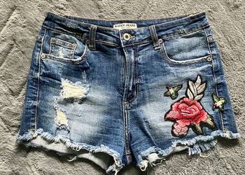 Jeansowe spodenki szorty Water Jeans kolibry róża wysoki stan
