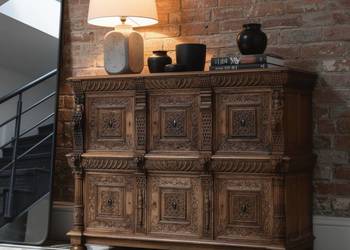 Zabytkowa DĘBOWA SZAFA BUFET zdobiona FRANCJA XIX wiek PRAWDZIWY zabytek