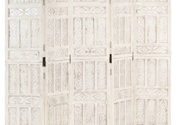 Parawan 5-panelowy rzeźbiony biały 200x165 cm drewno mango WM-285320