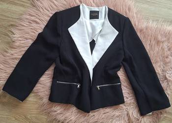 SPrzepiękna krótka ciemna marynarka żakiet granatowy czarny 36