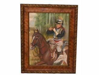 Wojciech Kossak - Żołnierz Na Koniu z Fajką - Obraz Pastel za Szkłem