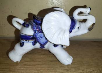 DUŻY SŁOŃ SZCZEŚCIA ŚLICZNY porcelanowy zabytkowy obiekt VINTAGE