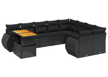 10-cz. zestaw wypoczynkowy do ogrodu poduszki czarny rattan PE WM-3272357