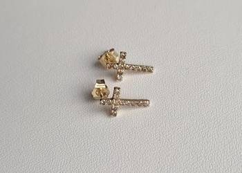 Złote kolczyki z diamentami krzyżyki, certyfikat