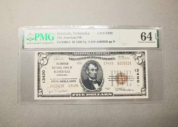USA 5 Dolarów 1929 r Kimball Nebraska PMG 64 EPQ