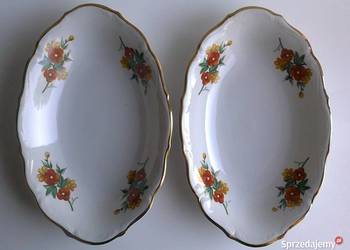 Półmiski Wałbrzych eleganckie złocone talerze zestaw 2 sztuki porcelana PRL