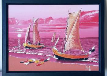 Obraz Powrót z połowów 30X40 na płótnie praca ręczna oferta autora