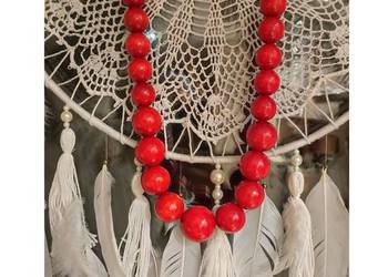 czerwone drewniane korale cepelia strój regionalny góralskie folklor folkow