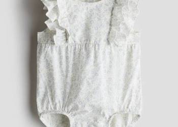 Body dziewczęce H&M 74 bawełna niebieskie kwiatki rompers kombinezon retro