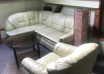 Zestaw Wypoczynkowy Skórzany Narożnik + Fotel (Pistacjowy)