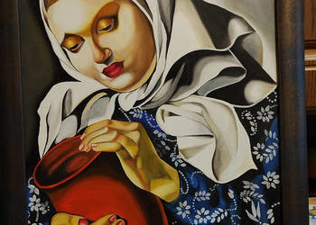Kopia obrazu Tamary Łempickiej"Wiejska dziewczyna z dzbanem"