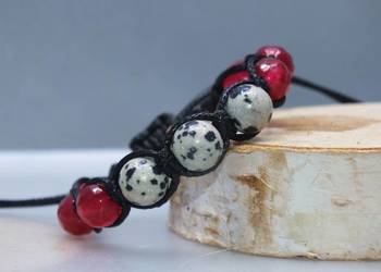 Bransoletka kamień naturalny jaspis dalmatyńczyk granat