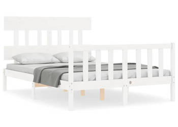 Rama łóżka z wezgłowiem biała lite drewno WM-3193307