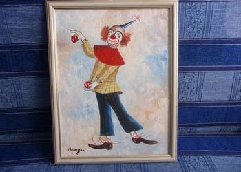 Obraz olejny " KLAUN " sygnowany A.Morgan. wym. - 43x33 cm