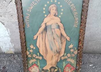 Stary unikatowy przedwojenny obraz oleodruk Matka Boska