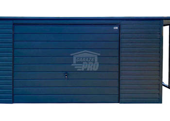 Garaż blaszany 5x6m - wiata 1m - brama - antracyt - dach spad w tył GP655