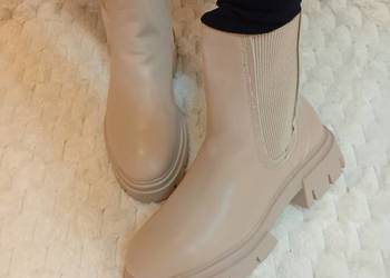 (40) Schuh, beżowe Botki na platformie z Londynu na szeroką stopę, NOWE