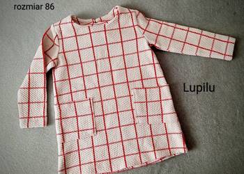 Bawełniana kremowa sukienka w czerwoną kratkę Lupilu rozmiar 86
