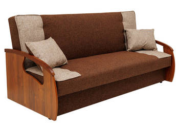 Wersalka Tapicerowana Brązowa z Drewnianymi Bokami JANOSIK