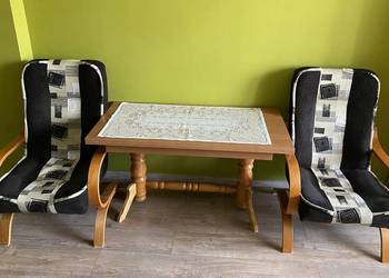 Stolik kawowy, ława (rozkładany, regulacja wysokości) + 2 fotele