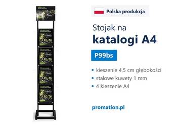 Czarny stojak na katalogi A4 z metalowymi kuwetami do sklepu i biura