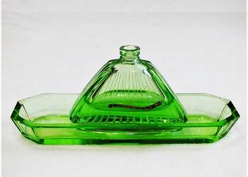 Zestaw toaletowy Laustizer Glass Rina z 1969r. Zieleń Uranowa Art deco