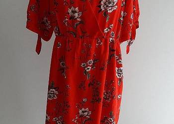 Sukienka H&M Trapezowa w Kwiaty Modny Czerwony Kolor Wiskoza XL/XXL