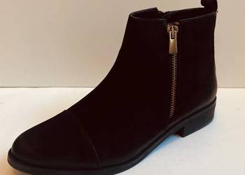 Czarne skórzane nubukowe ocieplane botki rozmiar 37 (1455)