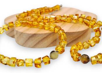 Komplet korale i bransoletka z bursztynu kostka cytrynowa #1060