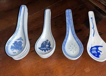 Łyżka porcelanowa do zupy. Orientalny, niebiesko-biały, kobaltowy wzór.   P