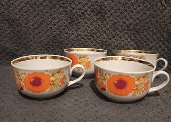 4 filiżanki do kawy herbaty * porcelana PRL w kwiaty maki