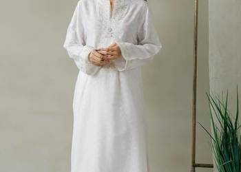 Długa biała tunika S 36 orient Indie kameez kurta bawełna biel boho bohemia