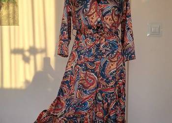 Piekna kolorowa jesienna NOWA sukienka midi z falbanami wiskoza 38