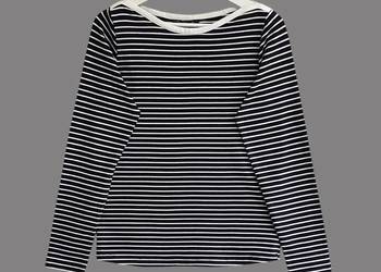 Damska bawełniana bluzka czarno biało długi rękaw w białe paski Bonprix 36