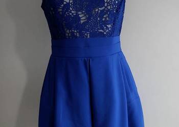 Sukienka Imprezowa Wieczorowa Rozkloszowana z Koronką Podbita Tiulem