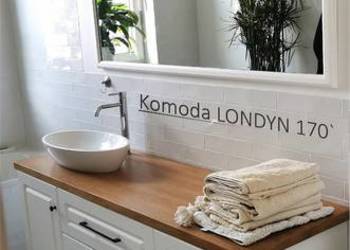 Komplet Łazienka KOMODA Londyn z Lustrem Biała Blat Dąb Producent BEKAS