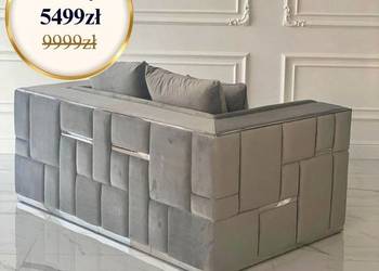 Sofa Kanapa EMPORIO 2 os. Szara Designerska Luksusowa Srebrny Glamour