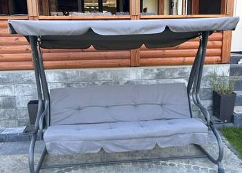 Duża Huśtawka ogrodowa Rozkładana Leżanka 300kg Daszek Leżak 2w1 szara