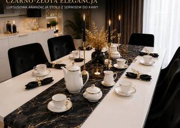Serweta bieżnik czarno złoty