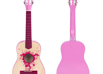 Gitara dla dzieci różowa duża - 30 drewniana 6 strun metalowe i nylonowe E…