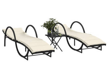 Leżaki ze stolikiem 2 szt. czarne polirattan WM-368263