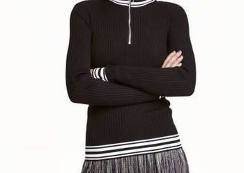 top bluzka czarna H&M xs 34 zip zamek biały sweter
